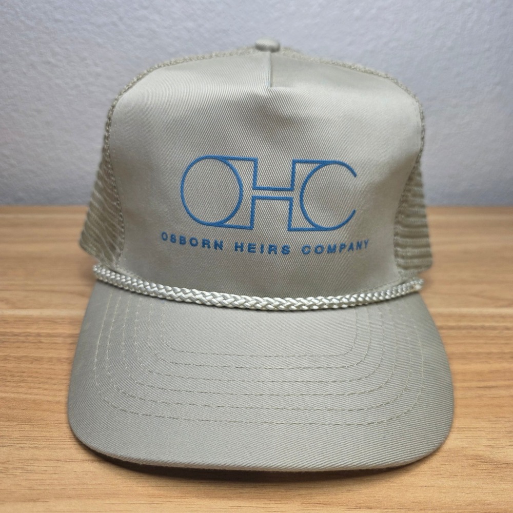 Vintage OHC Osborn Heirs Company Snapback Trucker Hat OSFA Tan Rope Mesh Back